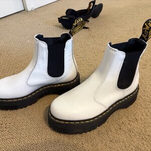 Dr. Martens White Chelsea Platform Booties with Black Panels